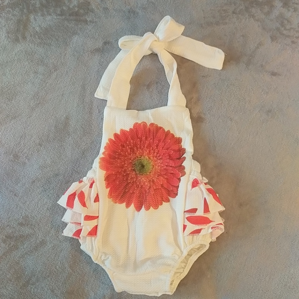 Baby Romper with Flower and Ruffles